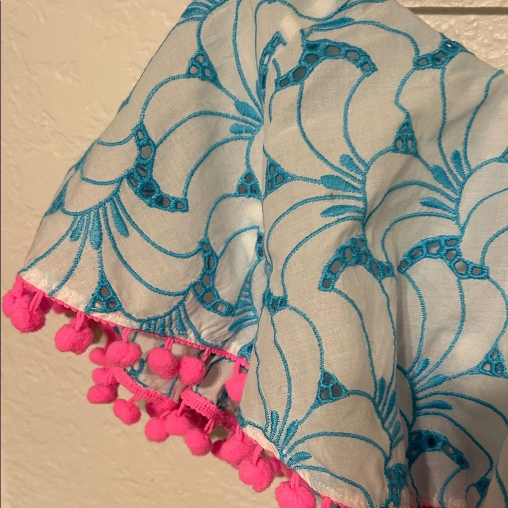 🎠Lilly Pulitzer Embroidered Fabric Addilyn one shoulder eyelet Pom Pom dress S - Picture 7 of 12